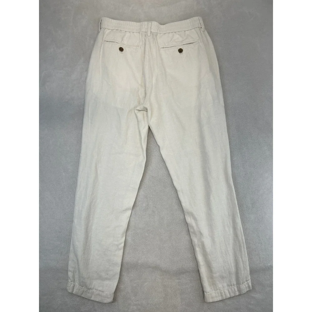 Banana Republic Linen Cotton Pants Men 31 Waist Cream Athletic Fit Drawstring
